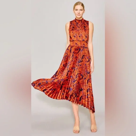 Nanette Lepore Vibrant Orange and Blue Midi Dress size 2 - Picture 1 of 8